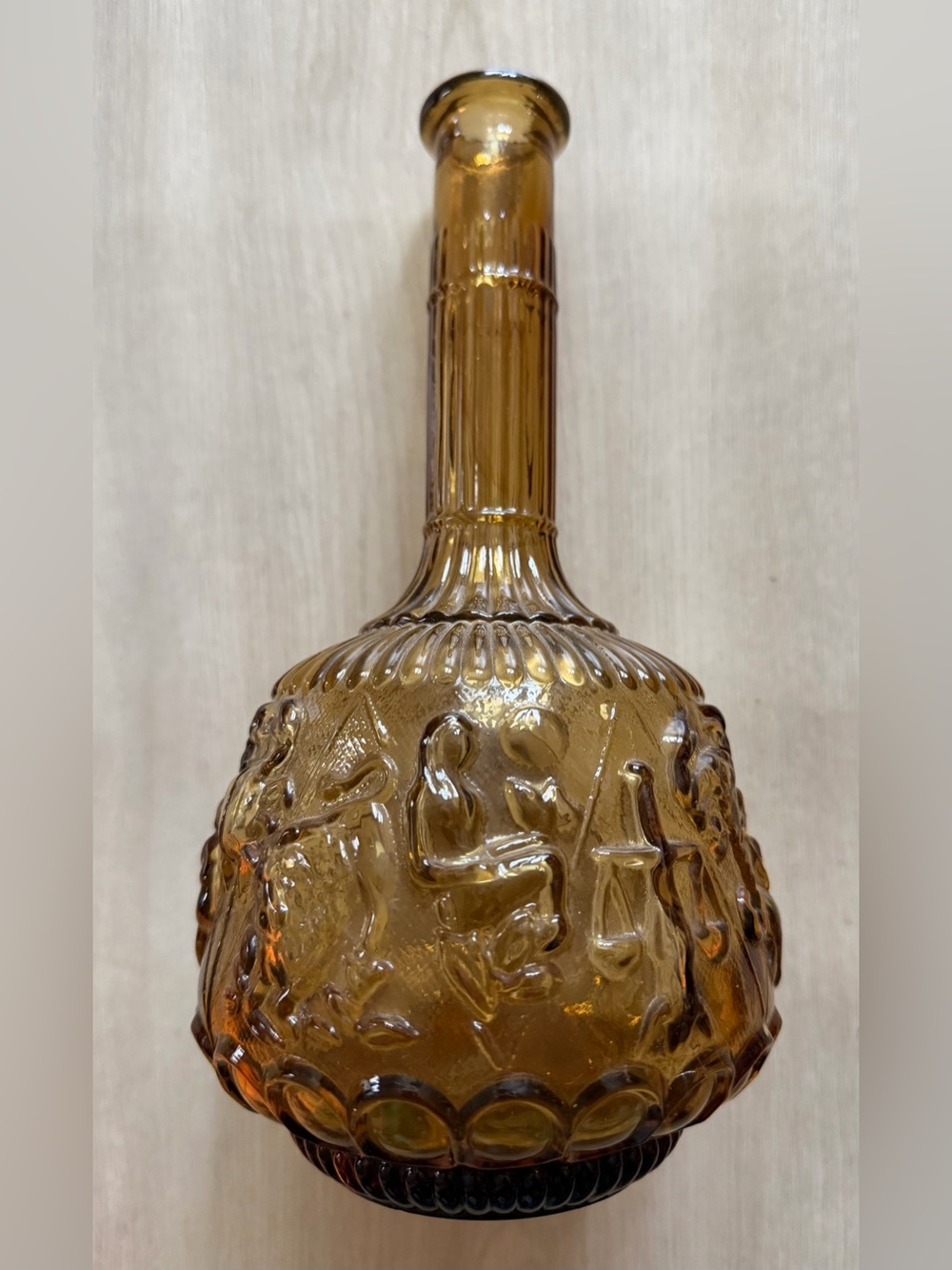 50s 60s MCM Empoli Italian Amber Glass Zodiac Genie Bottle Decanter No Stopper